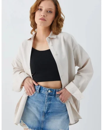 Camasa dama,  poplin oversize, culoare naturala, material textil
