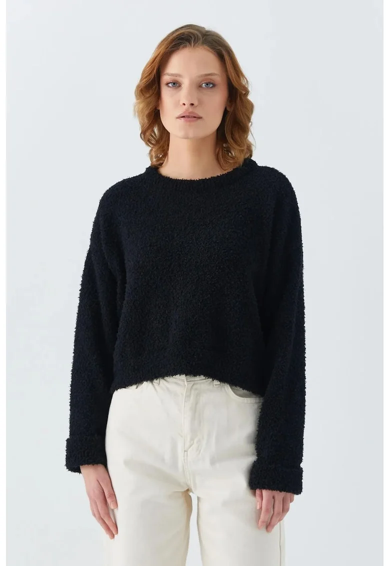 Pulover dama,  Negru, Tricot,