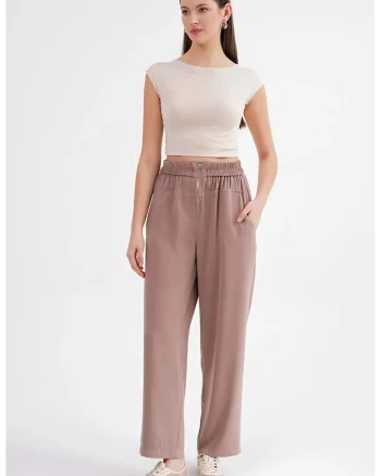 Pantaloni dama,  jogger tigara, snur in talie, maro mocha, textil