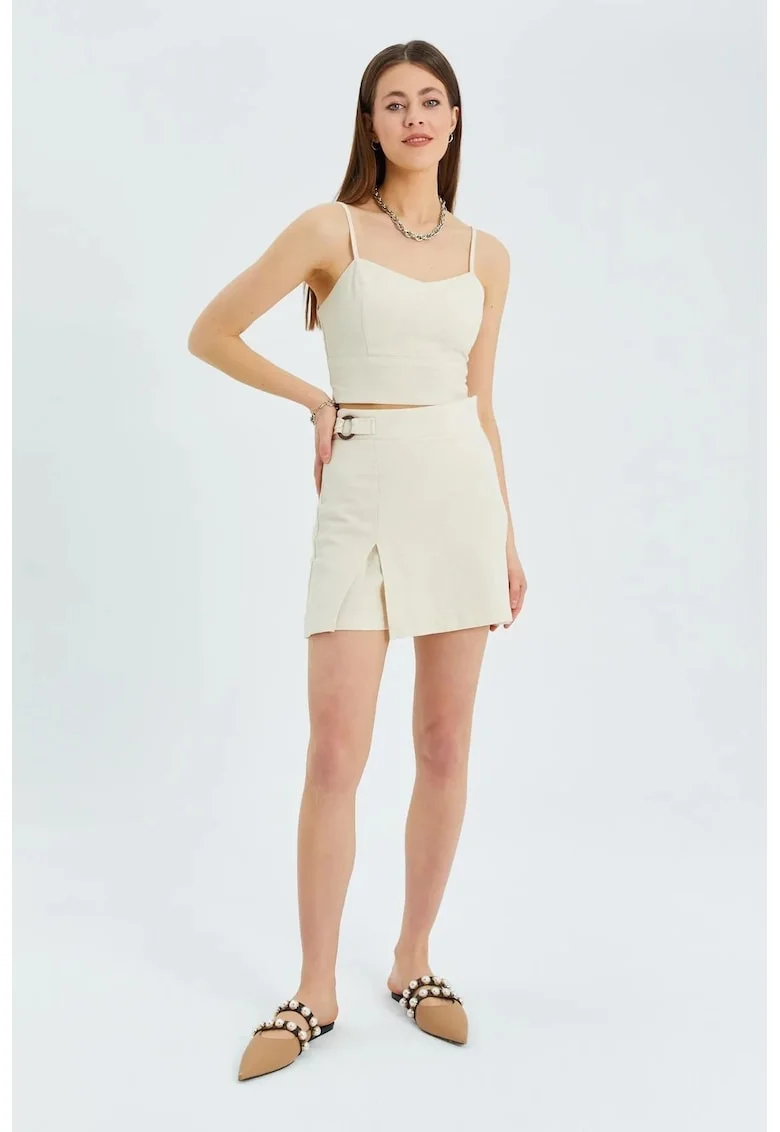 Fusta mini  natural, textil, cu slit