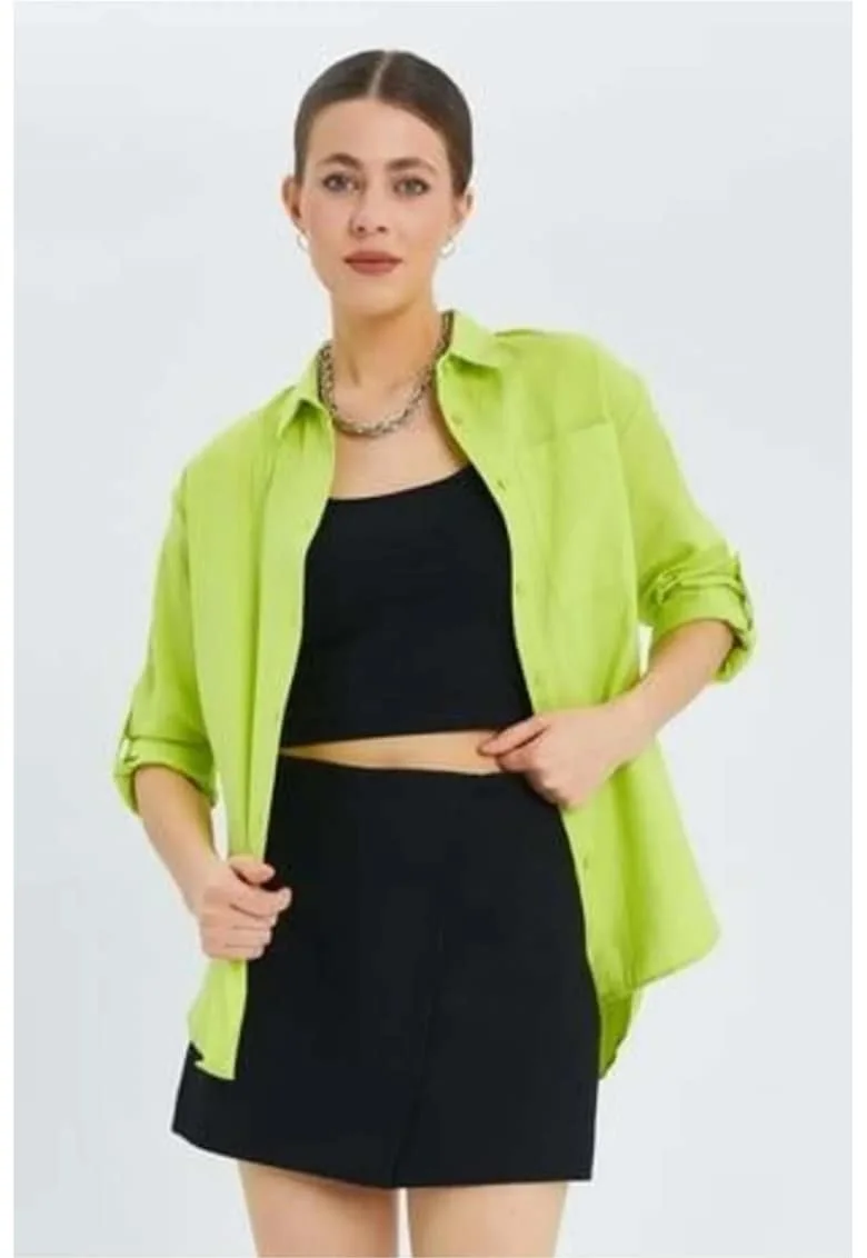 Camasa dama,  camasa cu maneca lunga, verde lime, textil