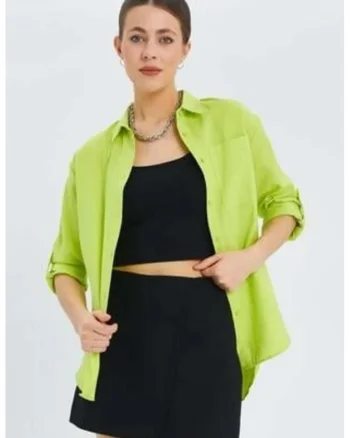 Camasa dama,  camasa cu maneca lunga, verde lime, textil
