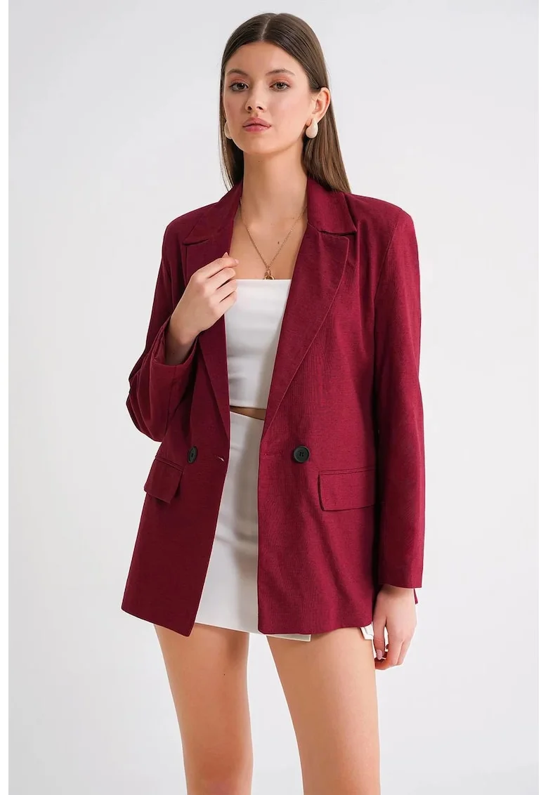Sacou dama,  blazer cu nasturi, rosu burgundy, amestec de in