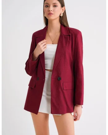 Sacou dama,  blazer cu nasturi, rosu burgundy, amestec de in