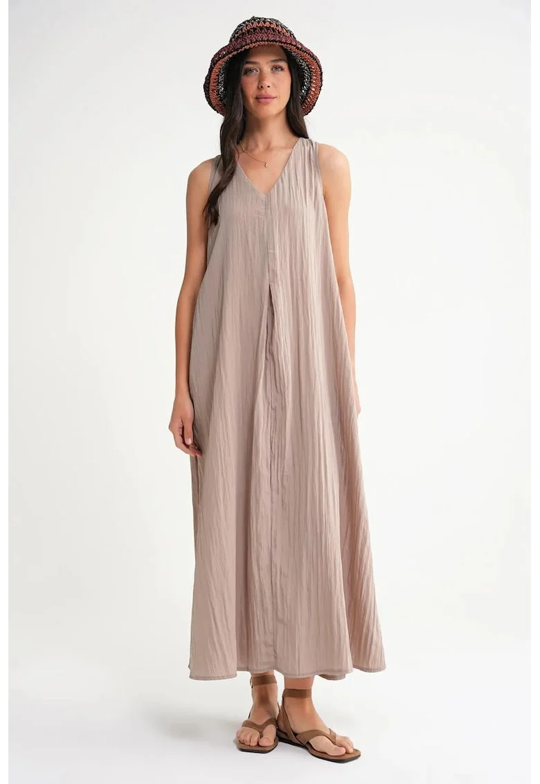 Rochie maxi  decolteu in V, maro, textil