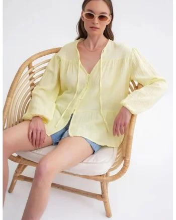 Camasa dama,  bluza cu maneca lunga, croiala lejera, galben chihlimbar, textil