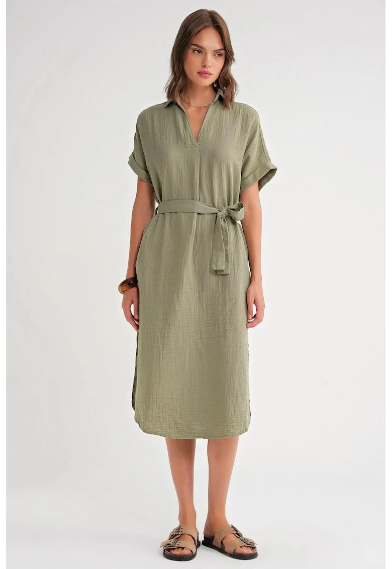 Rochie midi  verde, cu maneca scurta, textil