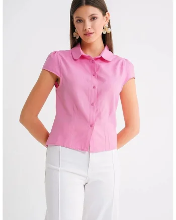 Camasa dama,  Poplin Slim Fit, roz pudrat, textil