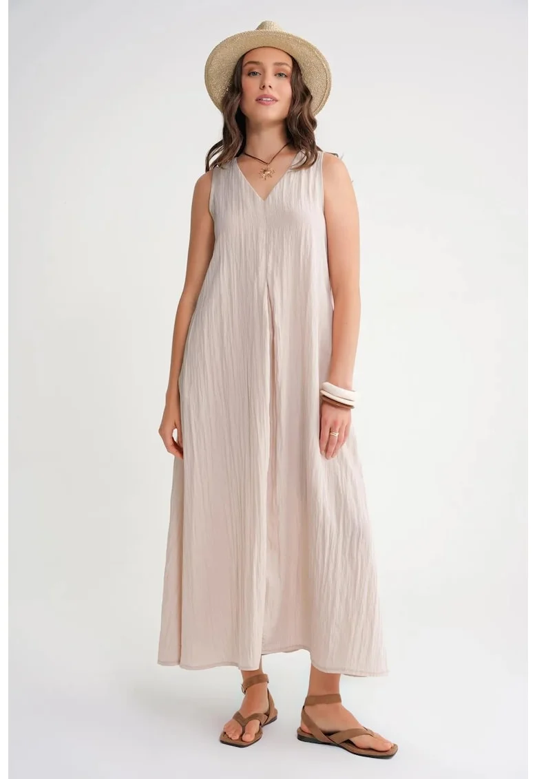 Rochie Maxi,  decolteu in V, Stone Natural, textil