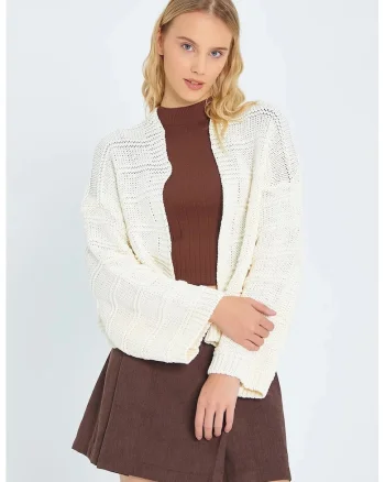 Cardigan tricotat,  V-Neck, natural,