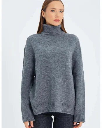 Pulover dama,  tricot, gri inchis,