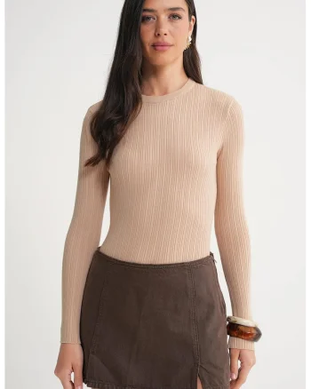Bluza dama,  top mulat, texturat, bej natural, jerseu
