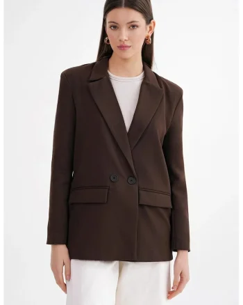 Sacou dama,  blazer cu maneca lunga, maro cafea, textil