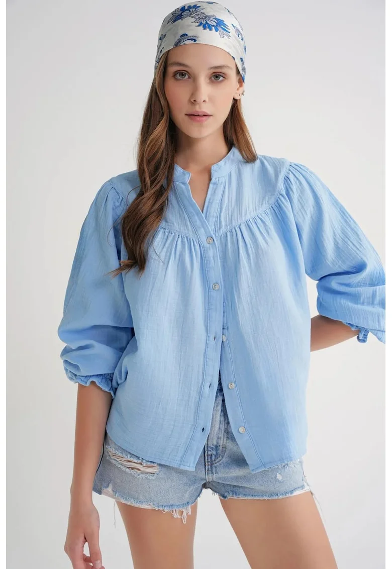 Camasa dama,  camasa din amestec de in, albastru deschis, textil