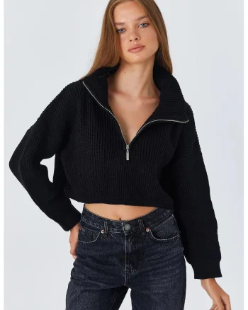 Pulover dama,  Negru, Tricot,