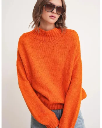 Pulover gros tricotat,  Relaxed Fit, portocaliu stralucitor, tricot,