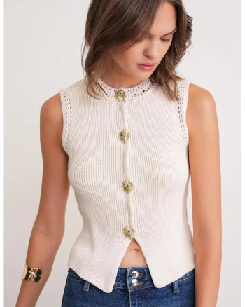 Vesta,  Tricot, Crem, Detalii nasturi,
