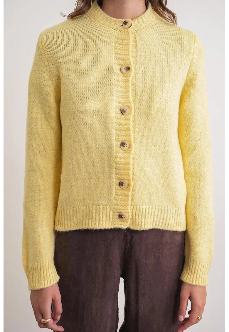 Cardigan,  tricot, galben lamaie, cu nasturi,