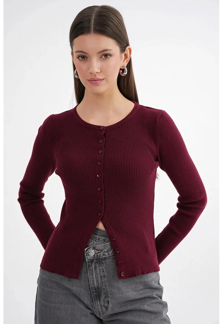 Cardigan tricotat,  Slim fit, Nasturi, Visiniu