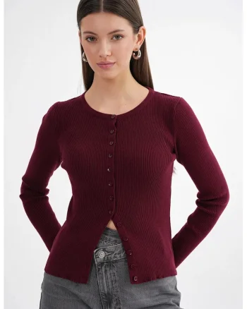 Cardigan tricotat,  Slim fit, Nasturi, Visiniu