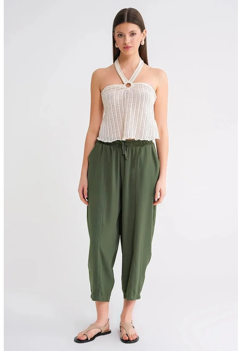 Pantaloni dama,  Salwar Fit, verde, textil