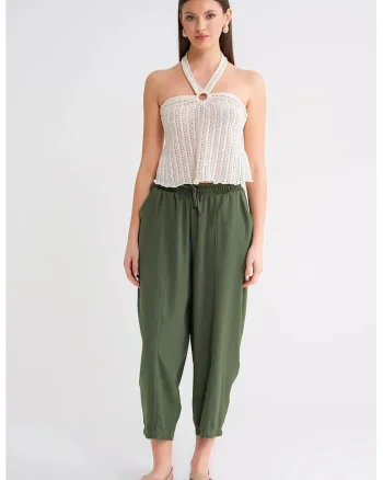 Pantaloni dama,  Salwar Fit, verde, textil