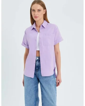 Camasa dama,  Slim Fit, buzunar, lila, textil