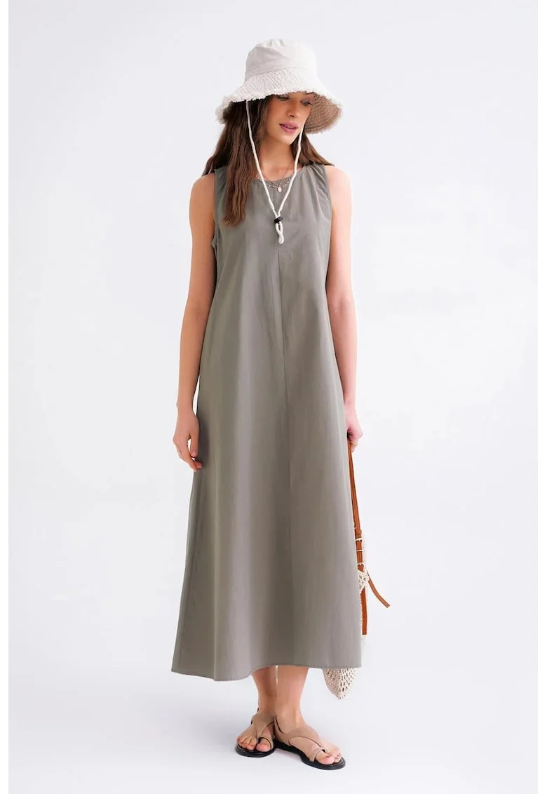 Rochie Maxi,  Relaxed Fit, Gri, Textil