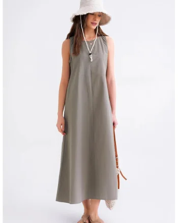 Rochie Maxi,  Relaxed Fit, Gri, Textil