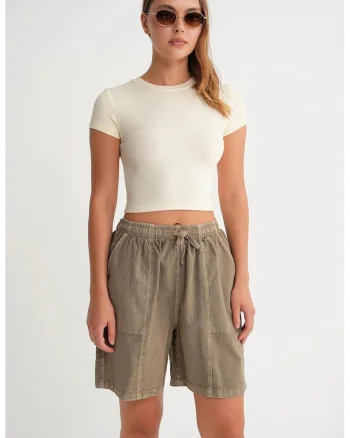Pantaloni scurti dama  mini, bej natural, bumbac