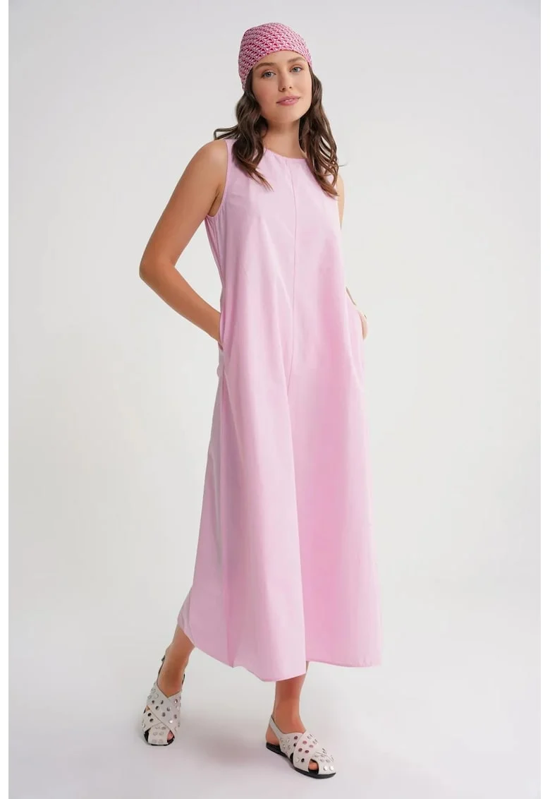 Rochie maxi,  Relaxed Fit, roz pudrat, textil