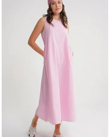 Rochie maxi,  Relaxed Fit, roz pudrat, textil