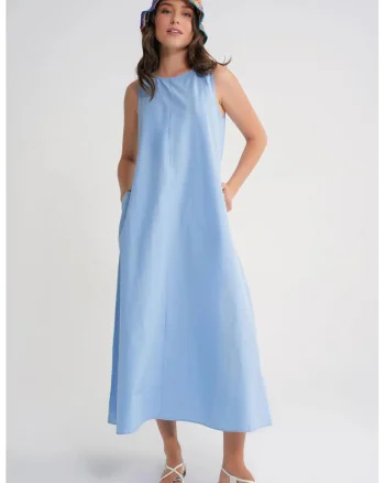 Rochie Maxi,  Relaxed Fit, Albastru deschis, Textil