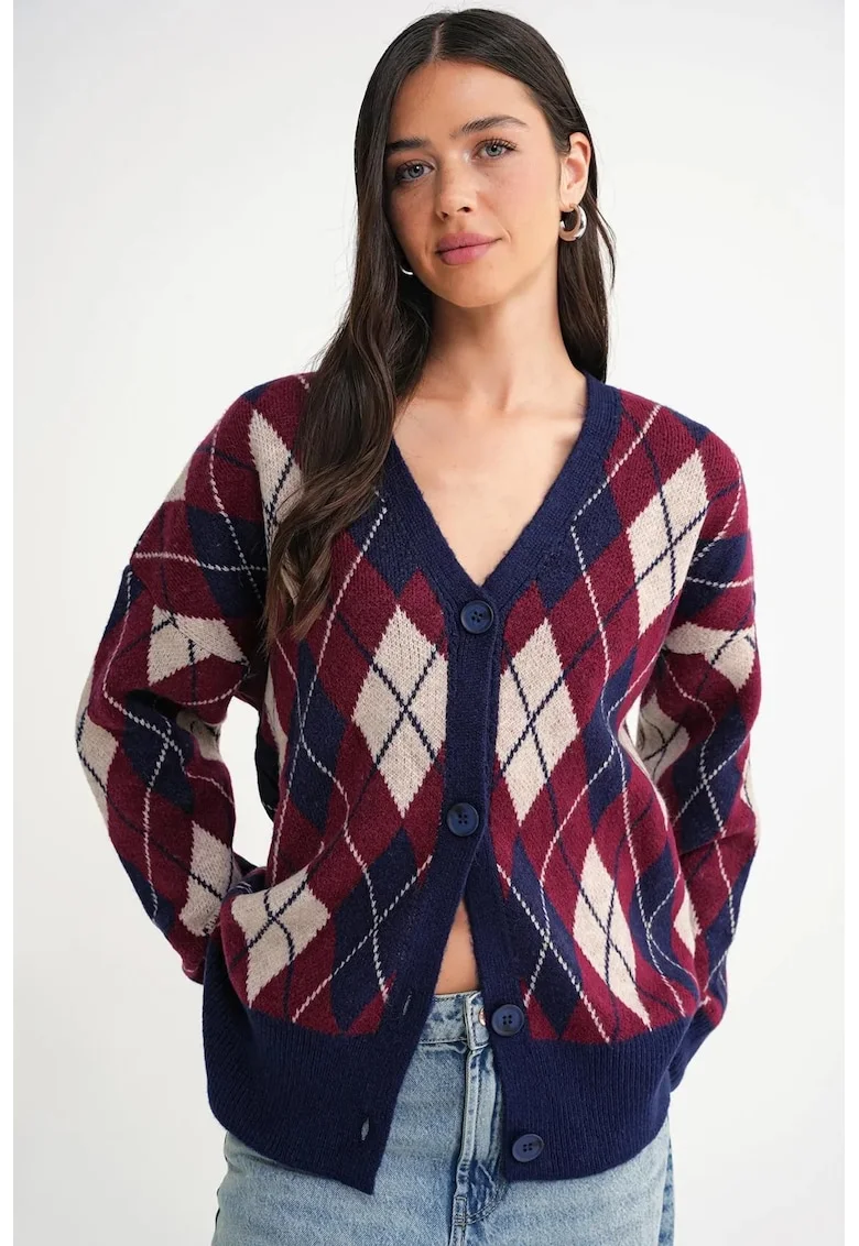 Cardigan,  Supradimensionat, Tricot, Albastru marin,