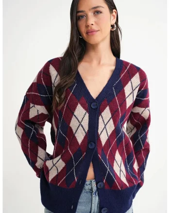 Cardigan,  Supradimensionat, Tricot, Albastru marin,