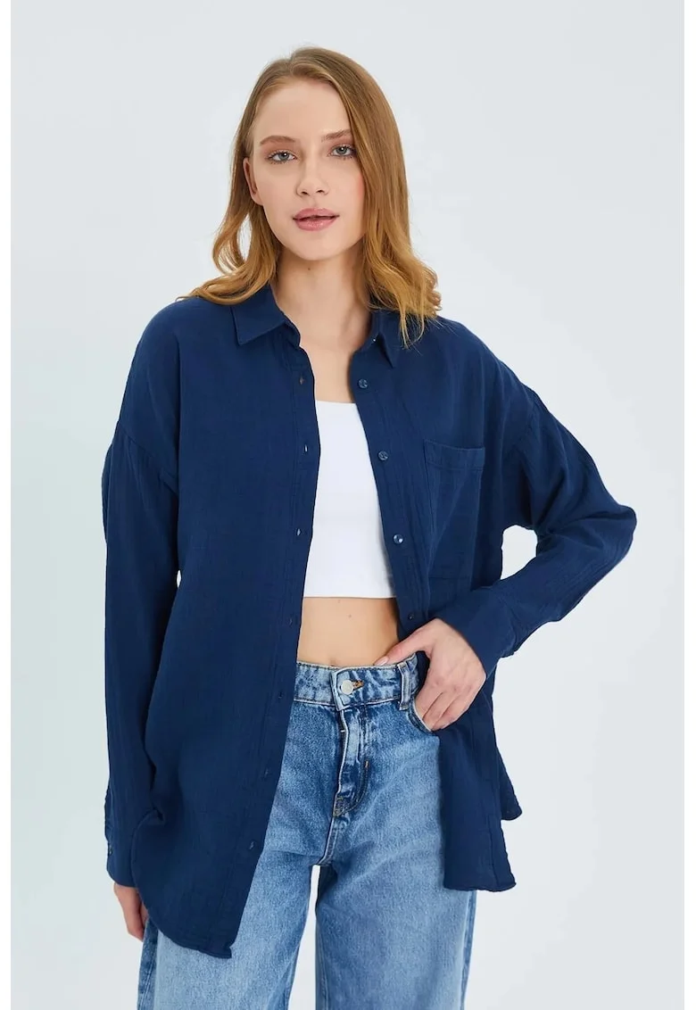 Camasa dama,  camasa supradimensionata, albastru marin, textil
