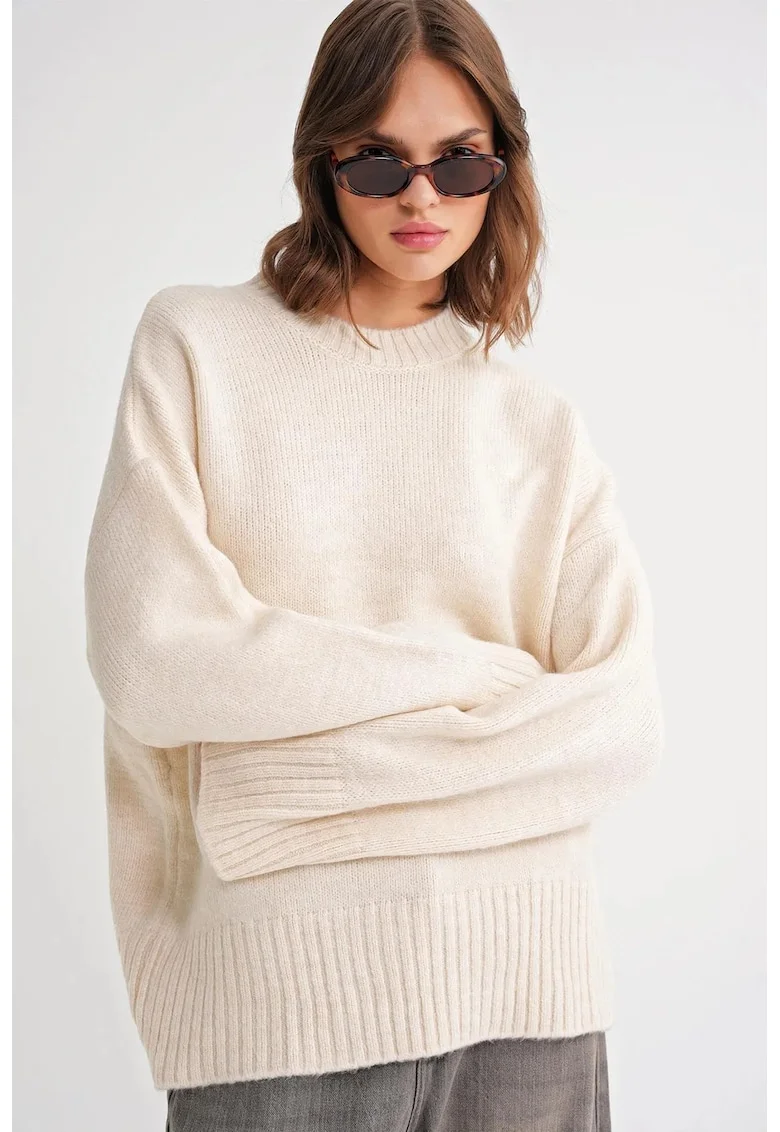 Pulover dama,  supradimensionat, crem natural, textil,