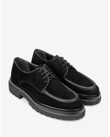 Pantofi barbati realizati din piele nabuc neagra