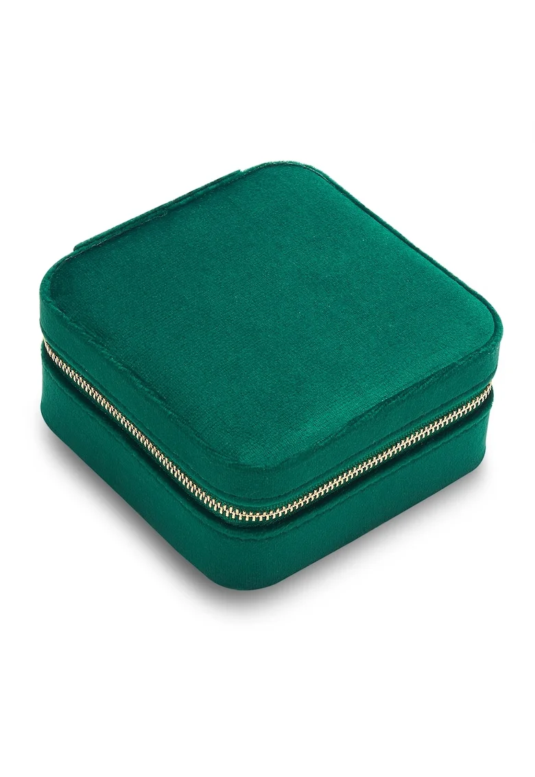 Cutie de bijuterii din catifea cu fermoar, pentru calatorii, Verde aquamarin