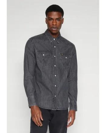 Camasa barbati,  Heritage, croiala regulata, negru spalat, denim