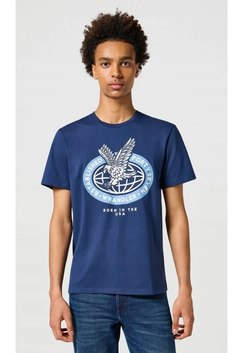 Tricou barbati,  AMERICANA bumbac, bleumarin, imprimeu, Bleumarin