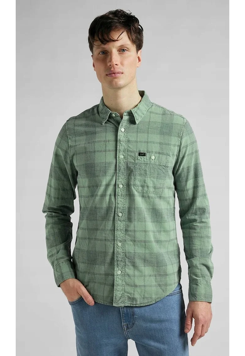 Camasa barbati,  model Leesure, verde, bumbac, maneca scurta, regular fit,