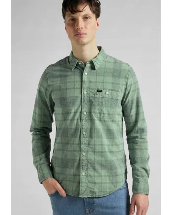 Camasa barbati,  model Leesure, verde, bumbac, maneca scurta, regular fit,