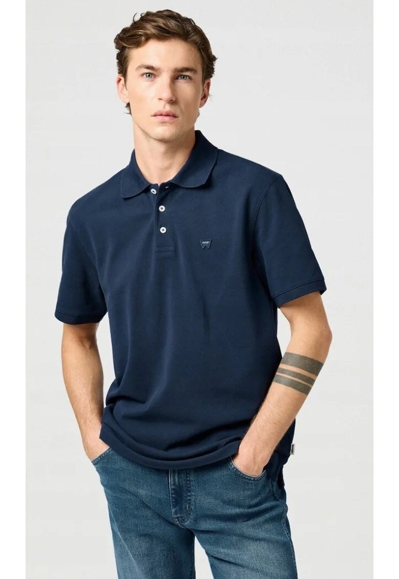 Tricou polo barbati  albastru, bumbac, maneca scurta, regular fit
