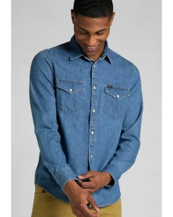 Camasa  regular fit, fermoar, albastru, bumbac, Albastru