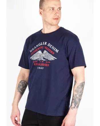 Tricou barbati  Americana, bleumarin, bumbac, croiala clasica, imprimeu, Bleumarin