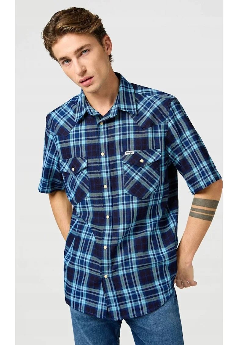 Camasa barbati,  Latigo Indigo, 2 buzunare, fermoar, albastru, bumbac