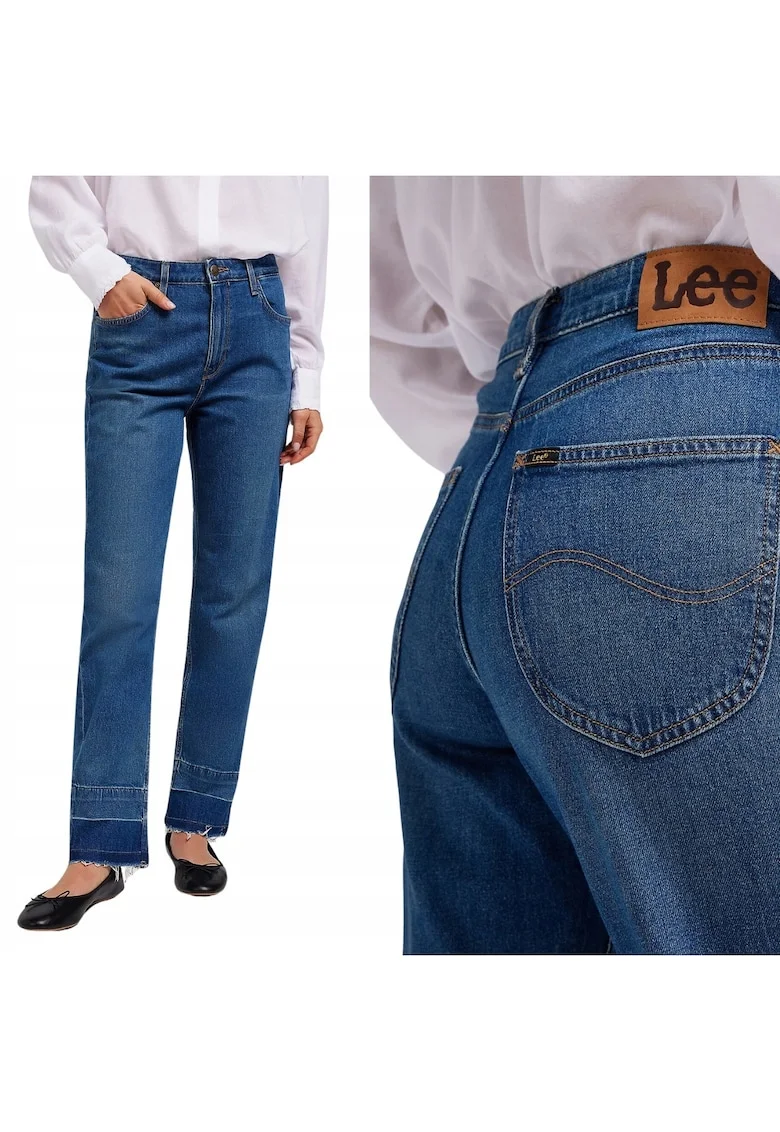 Blugi dama  mom jeans, regular fit, talie inalta, albastru, bumbac,