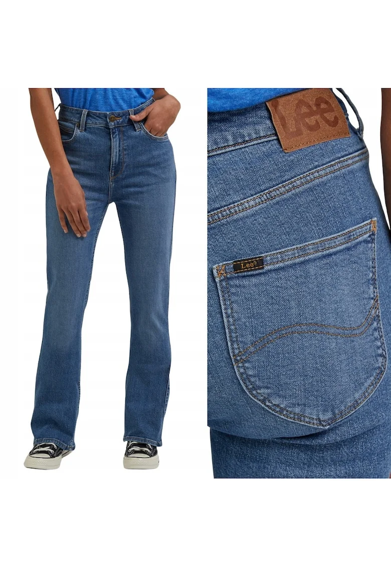 Blugi dama,  bootcut, talie inalta, albastru, bumbac,
