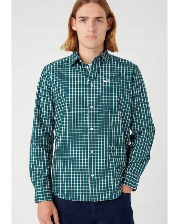 Camasa barbati,  model We Care, croiala regulata, verde-teal intens, bumbac, Verde